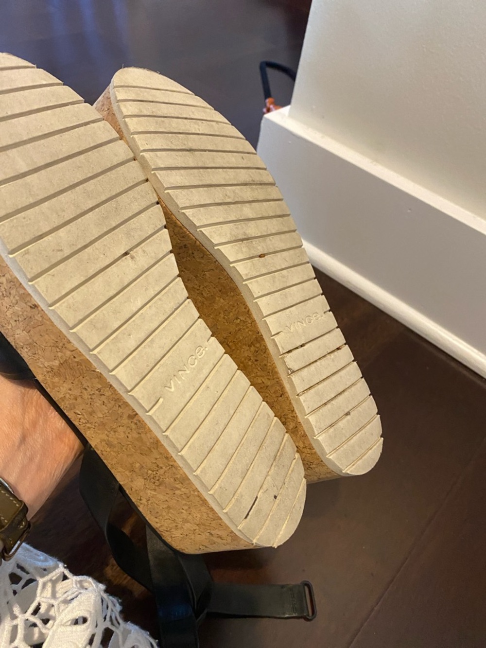 Vince Black Leather Platform Cork-Trim Sandals - Picture 5 of 5